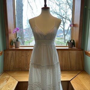 BCBG Max Azria White Eyelet Maxi Dress with Lace Bodice S